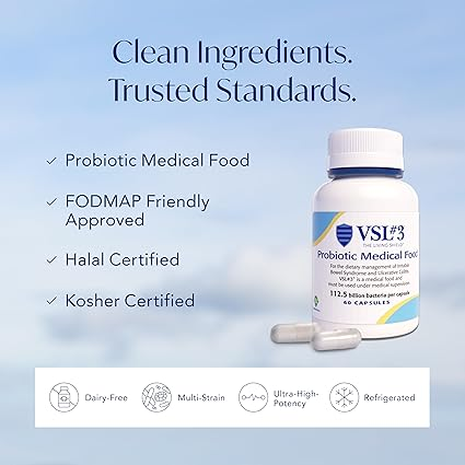 VSL #3® Probiotics for Digestive Health, IBS & UC Symptoms - 112.5B CFUs,Medical Food for Gut Health Support in Men & Women, 60 Capsules