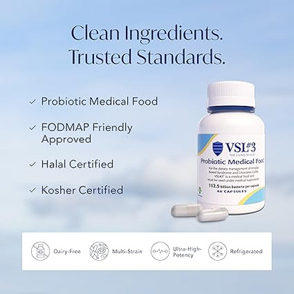 VSL #3® Probiotics for Digestive Health, IBS & UC Symptoms - 112.5B CFUs,Medical Food for Gut Health Support in Men & Women, 60 Capsules