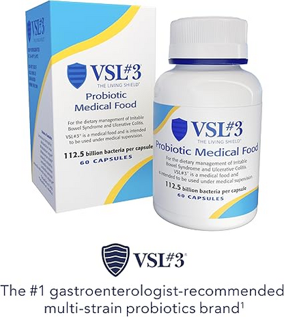 VSL #3® Probiotics for Digestive Health, IBS & UC Symptoms - 112.5B CFUs,Medical Food for Gut Health Support in Men & Women, 60 Capsules